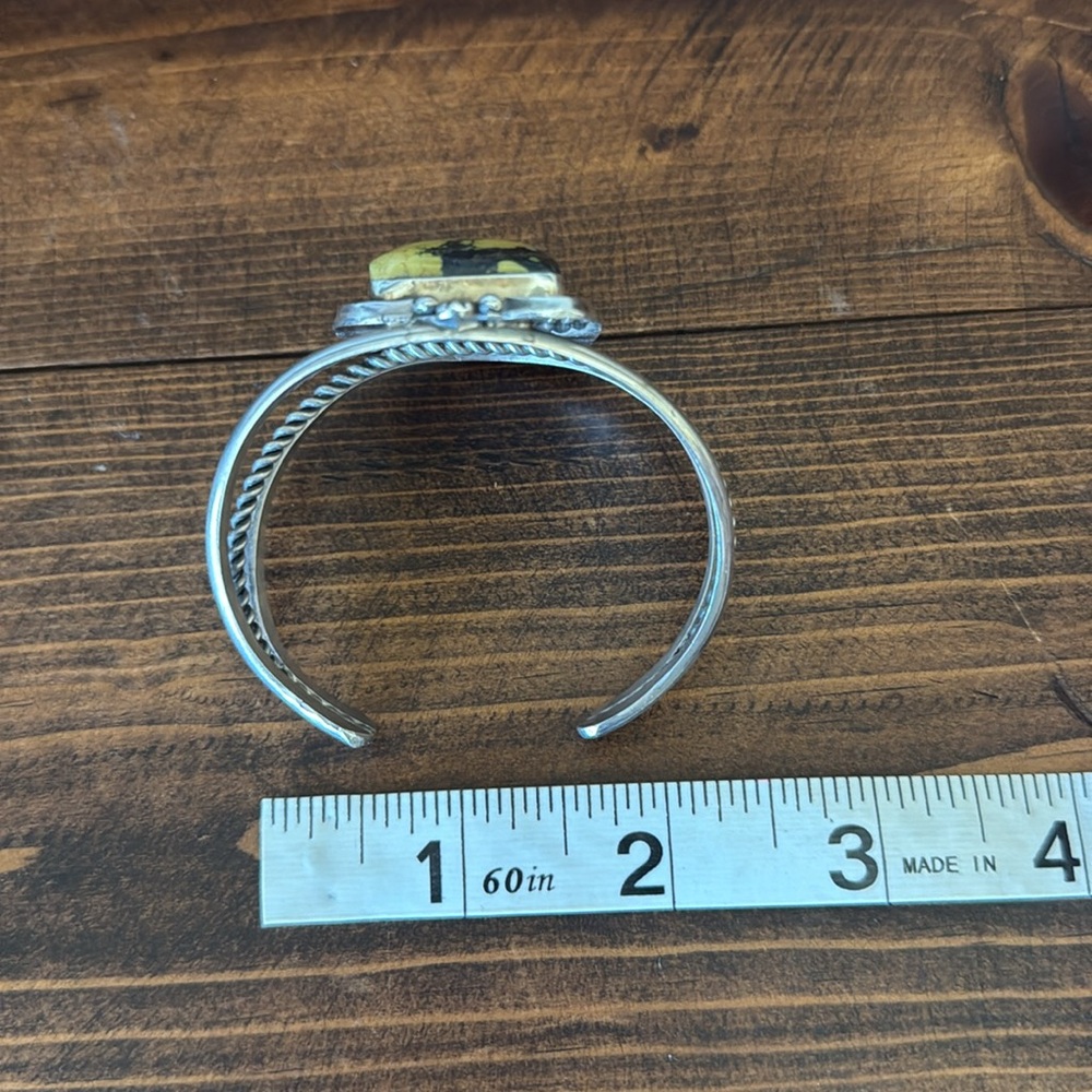 Native American Variscite Turquoise Silver Cuff Bracelet Stamped B Jimenez - Picture 6 of 8